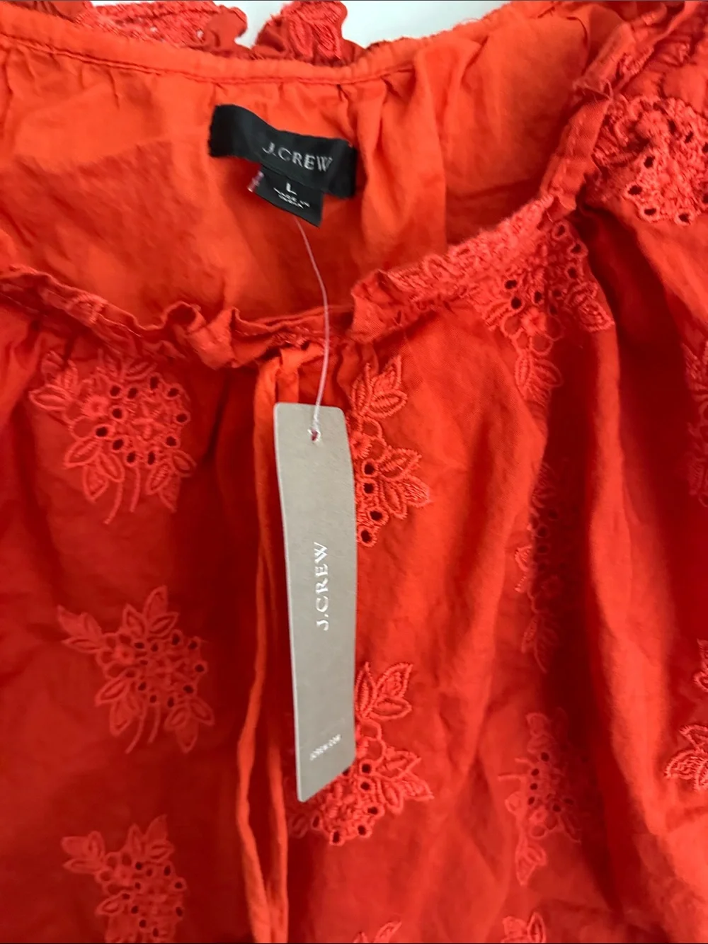 J. Crew Red Embroidered Peasant Blouse